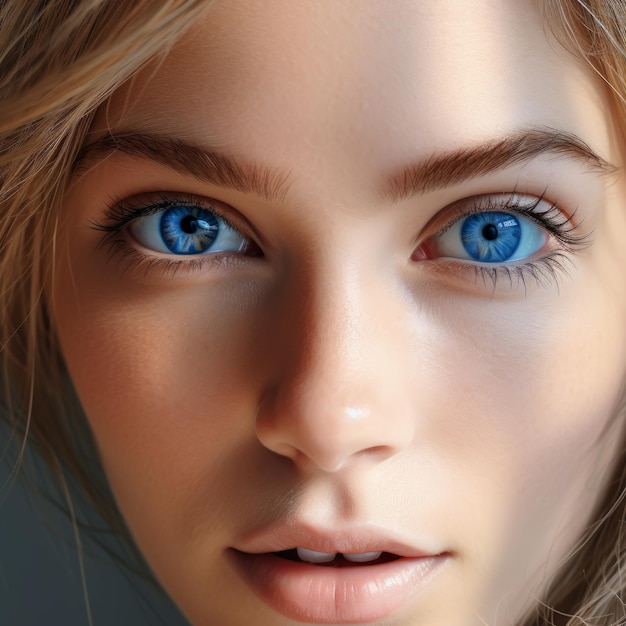 Photo l'attrait captivant des yeux bleus hypnotisants un regard plus attentif sur un visage sereinement beau