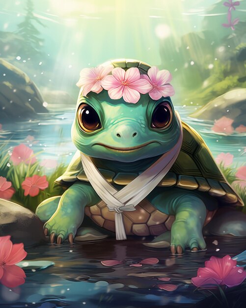 L'attrait charmant du Terrapin AAPI embrassant le poison Kawaii