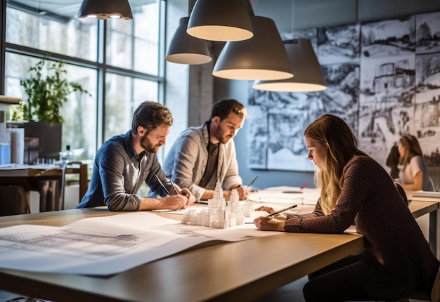 Au centre du bureau, on voit une équipe de designers.