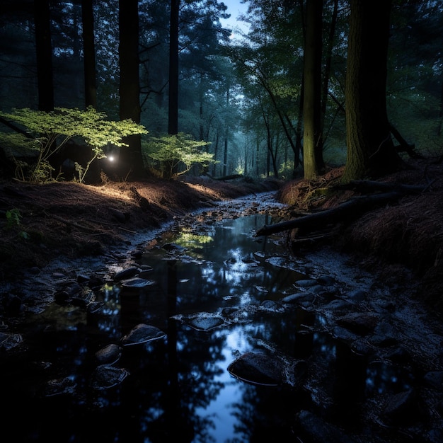 Au cœur de la nuit, la forêt devient un royaume de mystère et d'ombre.