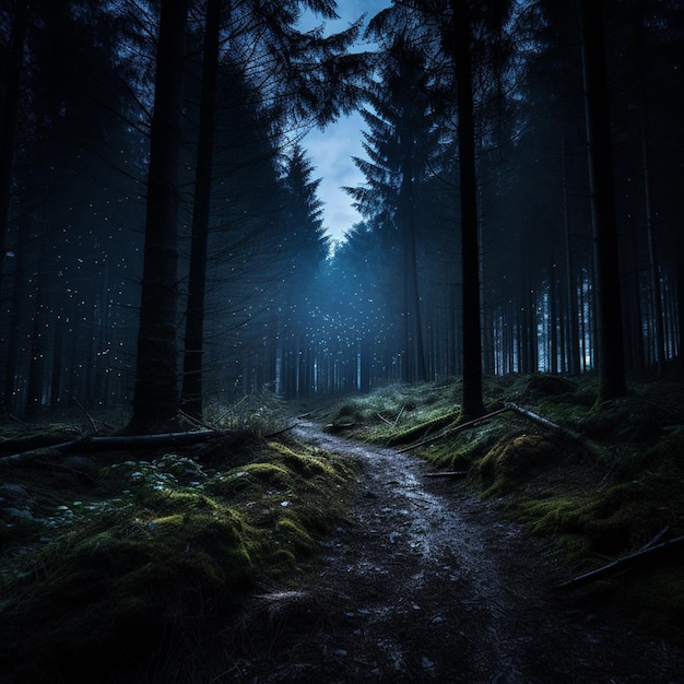 Au cœur de la nuit, la forêt devient un royaume de mystère et d'ombre.