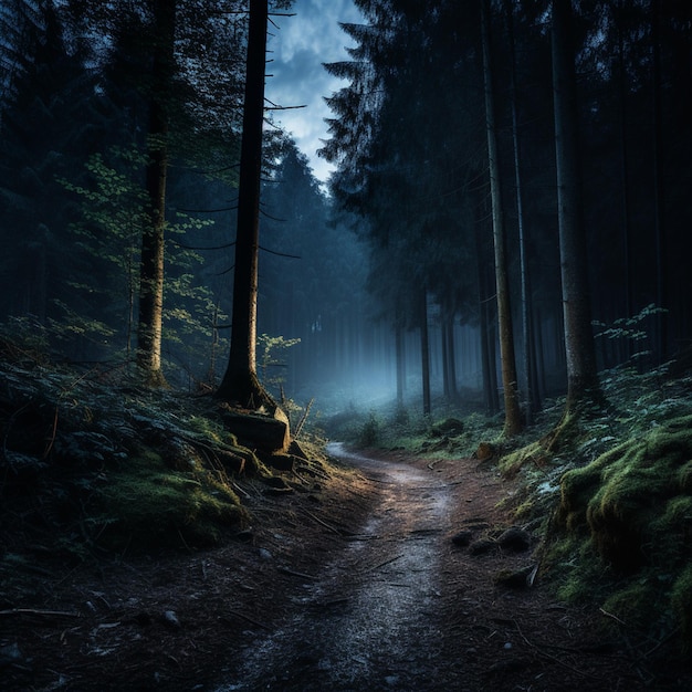 Au cœur de la nuit, la forêt devient un royaume de mystère et d'ombre.