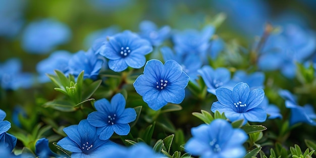 Au-dessus des chaînes de montagnes, les plantes lithodora couvertes de minuscules fleurs bleues vives couvrent les surfaces de pierre.