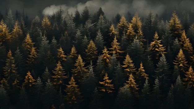 Au-dessus de la forêt d'automne de la canopée