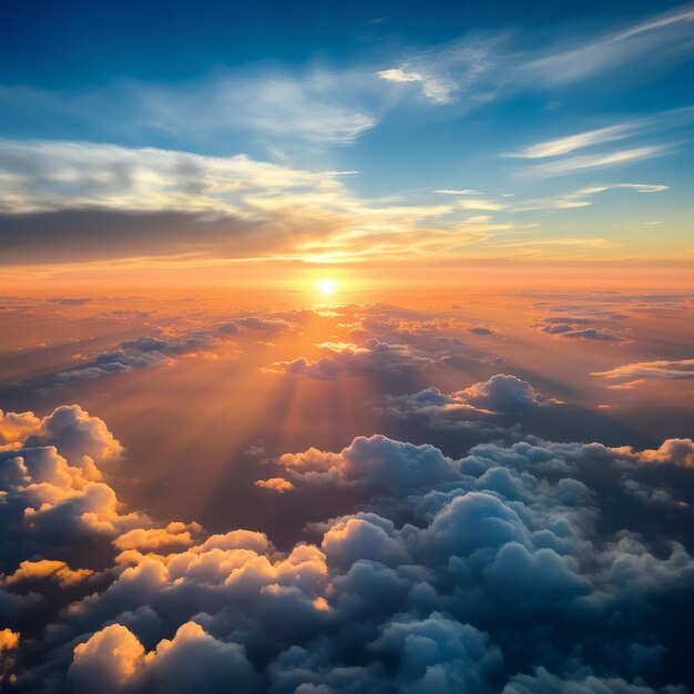 Photo au-dessus des nuages au coucher du soleil