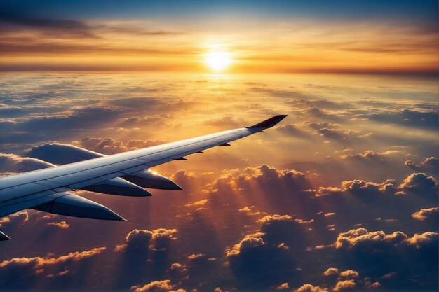 Photo au-dessus des nuages un avion majestueux s'élève à travers le ciel sans bornes