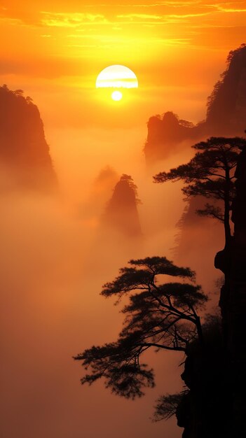 Au lever ou au coucher du soleil, le magnifique paysage des montagnes