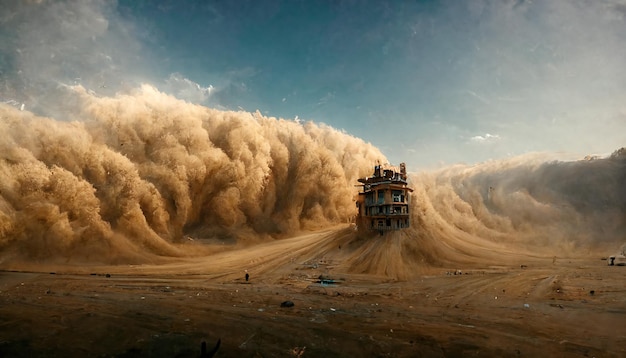 au milieu d'un tourbillon de sable ouragan tempête de sable