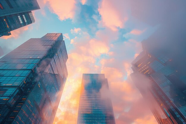 L'aube dans la ville nuages blancs peints avec des teintes de lever de soleil coulée