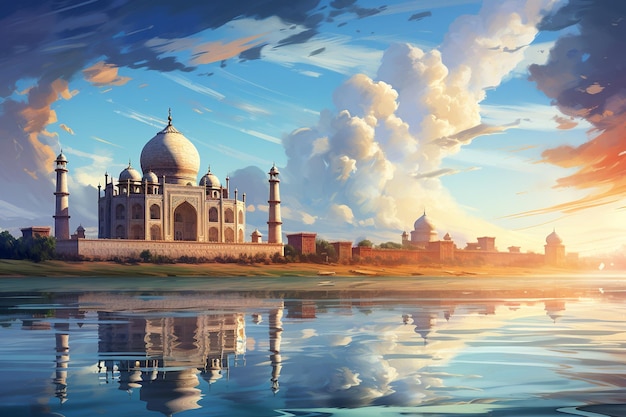 Aube éthérée au pinacle de l'ère moghole du Taj Mahal