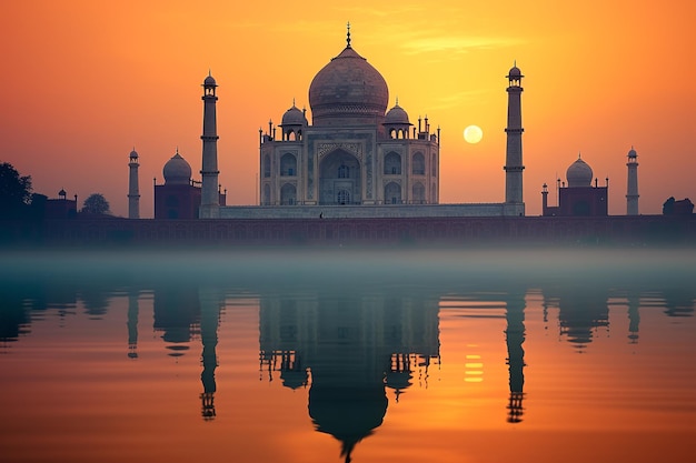 Aube éthérée au pinacle de l'ère moghole du Taj Mahal