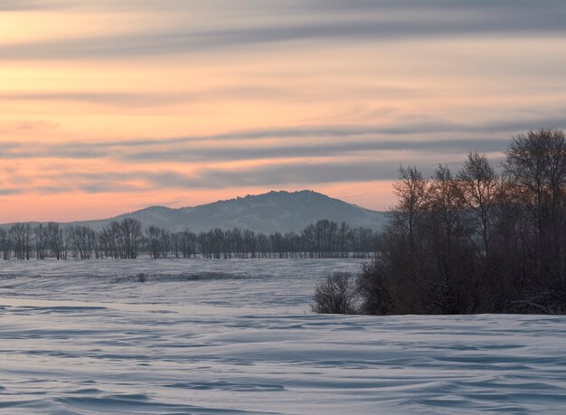 Aube rose dans les contreforts des montagnes de l'Altaï