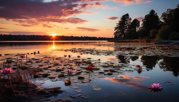 Une aube sereine au bord du lac