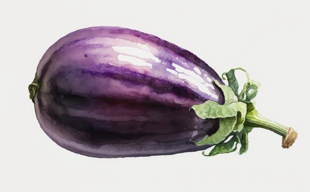 Une aubergine dessinée sur fond blanc illustrations d'aliments biologiques végétaux aquarelle générées par ai