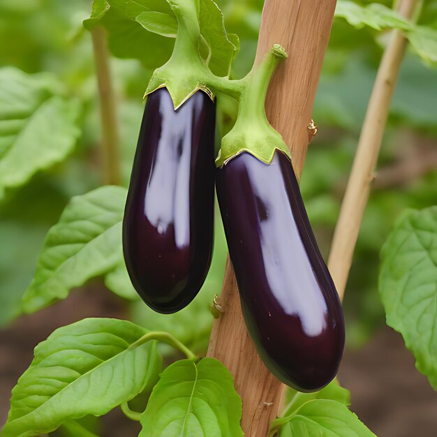 Photo une aubergine pousse sur une tige