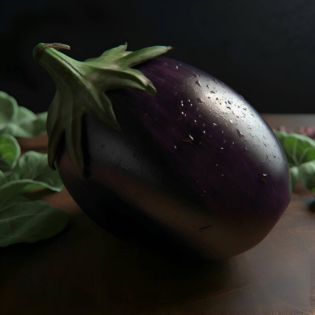 Photo aubergine sur une table en bois fond sombre mise au point sélective