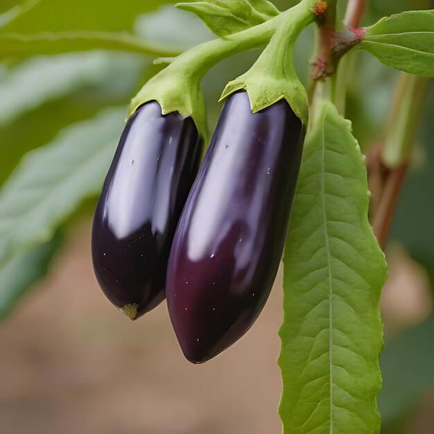 Photo une aubergine violette est accrochée à une vigne