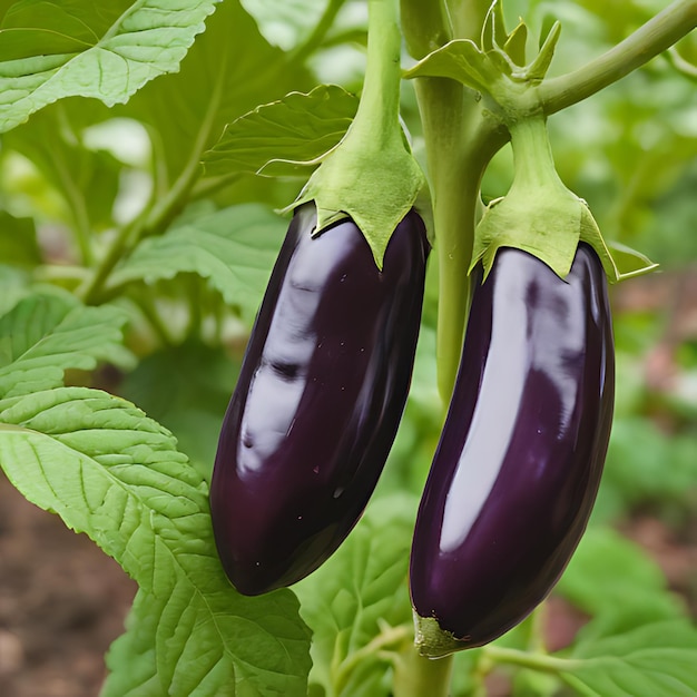 Photo une aubergine violette est sur une plante dans un jardin