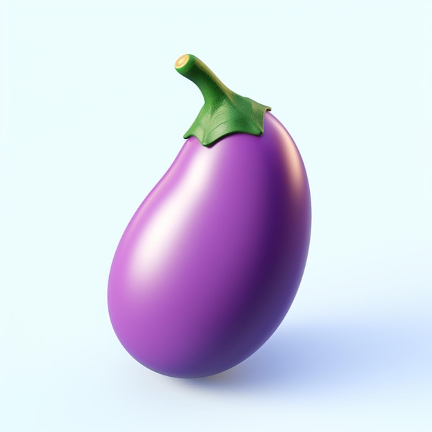 aubergine violette avec tige verte sur fond blanc avec ombre générative ai