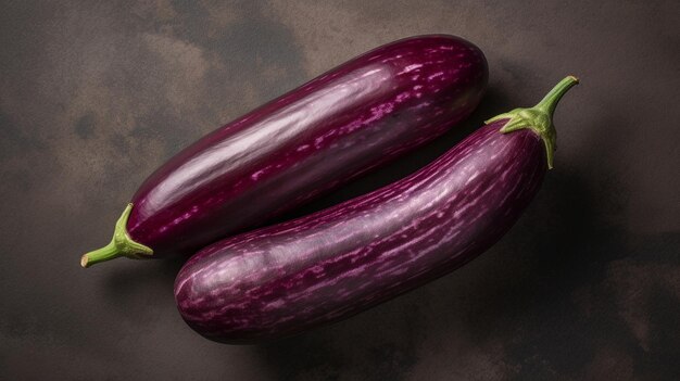 Les aubergines vues de haut en bas