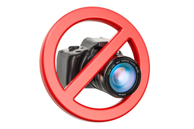 Photo aucun concept photo panneau interdit avec caméra numérique rendu 3d