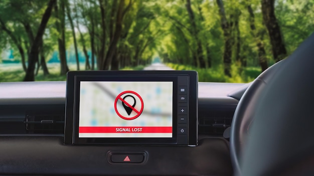 Photo aucun signal de réseau de téléphonie mobileaucune couverture de communication ne s'affiche sur le système de navigation automobile