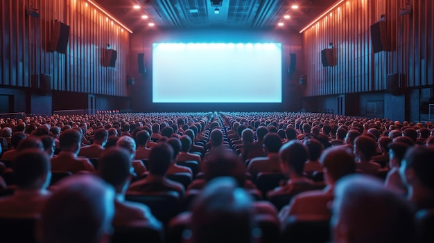 Un auditorium bondé en train de regarder un film