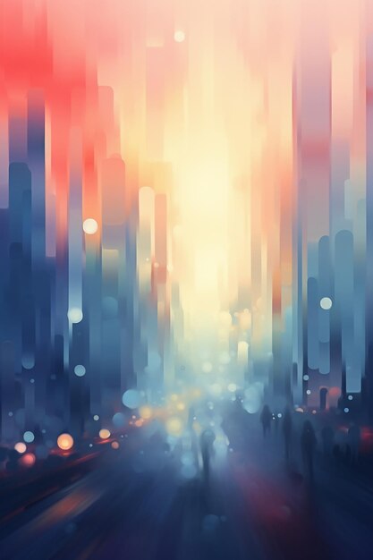 Aura floue illustration simple et abstraite du paysage urbain couleurs froides floue ronde IA générative