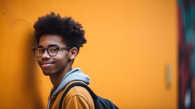 L'aura rayonnante de la confiance de l'étudiant éclaire la magnificence du mur environnant.