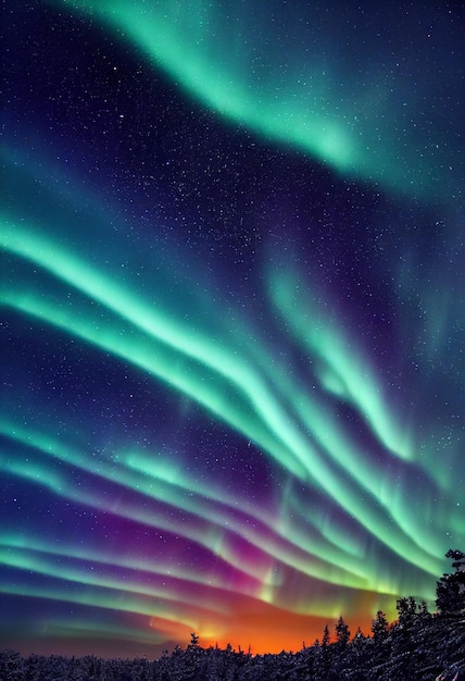 Aurora Borealis Northern Lights et belle étoile sur fond de ciel nocturne Illustration 2D réaliste