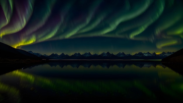 Aurore boréale ciel nocturne paysage d'aurores boréales célestes lueur multicolore nature montagnes arrière-plans astronomie AI générative