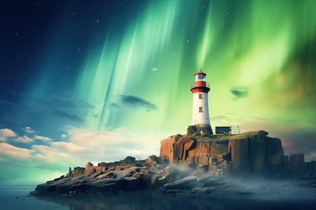 L'aurore brille derrière un phare sur une falaise côtière