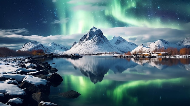 Aurores boréales île Lofoten Norvège lumière du nord