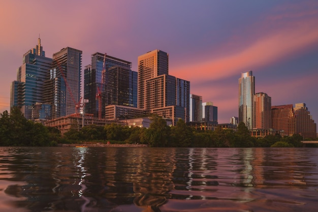 Austin texas skyline paysage urbain centre ville usa austin city nuit rose coucher de soleil ville