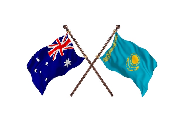 L'Australie contre l'arrière-plan des drapeaux du Kazakhstan