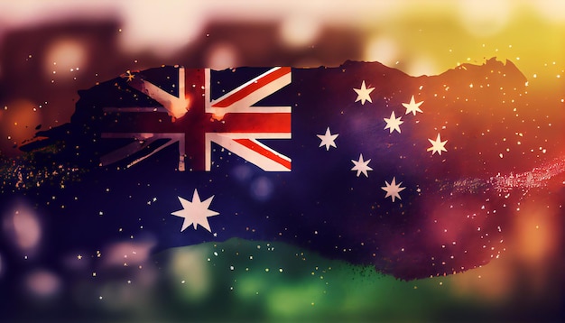 Australie drapeau australien illustration aquarelle dessinée à la main avec bokeh ai générative