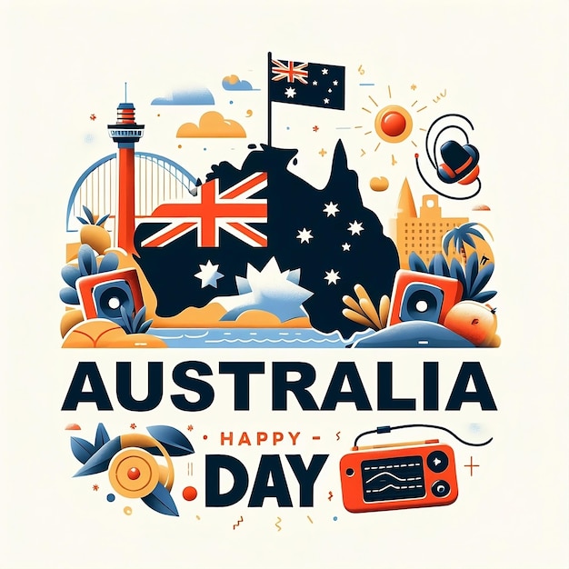 Photo australie joyeuse journée typographie post sur les réseaux sociaux pour les annonces design créatif 26 janvier