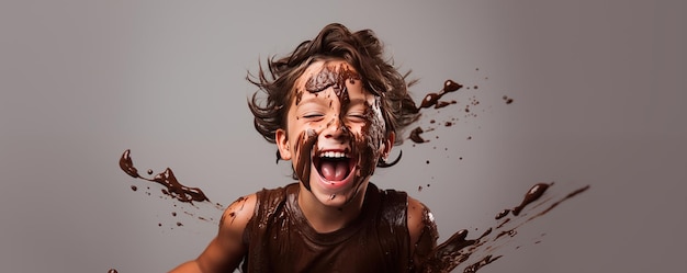 L'authenticité capturée dans l'enfant heureux avec le visage émaillé de chocolat
