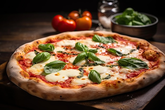 Authentique pizza italienne Margherita avec basilic mozzarella frais et four en brique