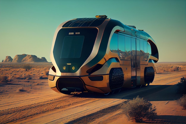 Autobus de navette autonome transport public Bus de navette électrique autonome conduite autonome dans la rue Concept de véhicule intelligent