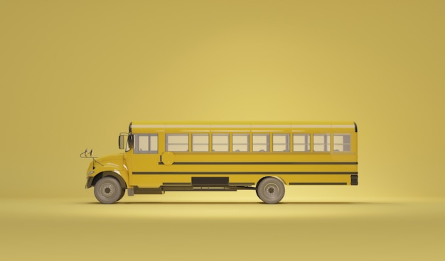 Autobus scolaire isolé sur fond jaune pastel concept de retour à l'école rendu 3d