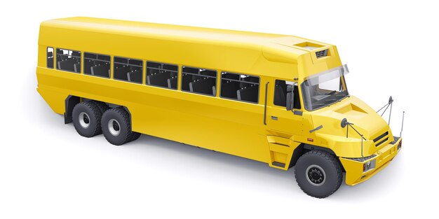 Autobus scolaire jaune pour transporter les écoliers à l'illustration 3D de l'école