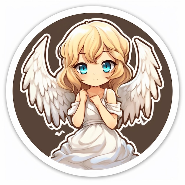 Photo autocollant d'anime d'ange avec une fille dans une robe blanche