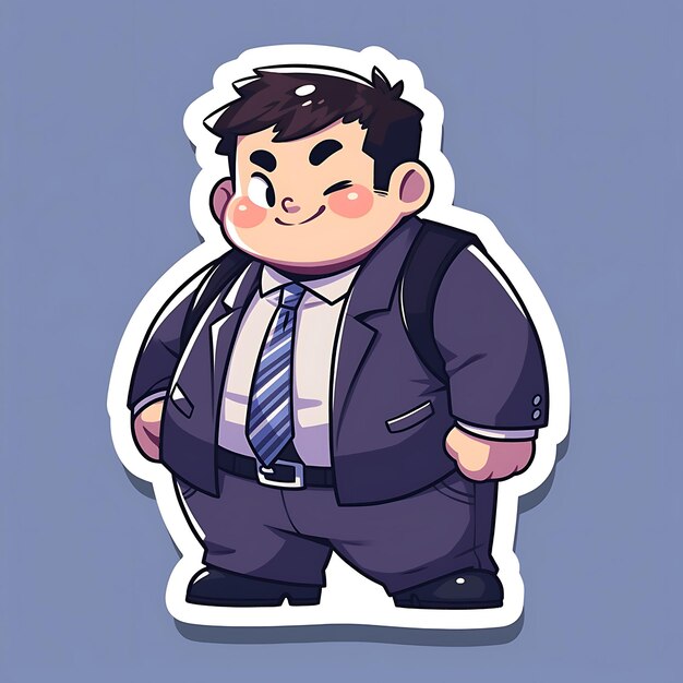 Autocollant Anime Boys Fat Dessin animé mignon et potelé avec un vecteur audacieux et une conception de ligne audacieuse avec une pose de différence