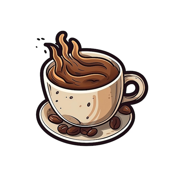 Autocollant De Café Sur Fond Transparent Isolé Png Logo Generative AI