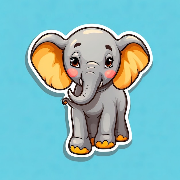 Un autocollant de dessin animé d'éléphant en arrière-plan clair Generative ai