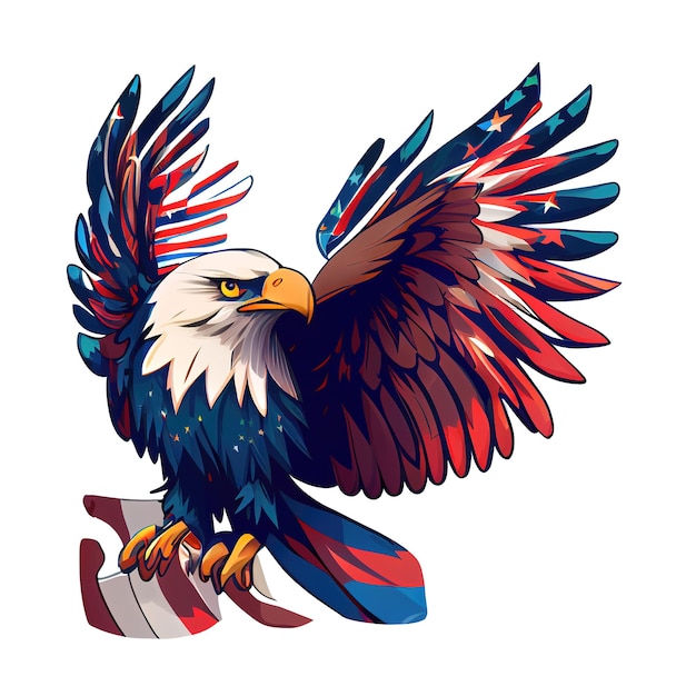 L'autocollant de dessin animé d'illustration d'aigle patriotique symbolise la liberté et la force