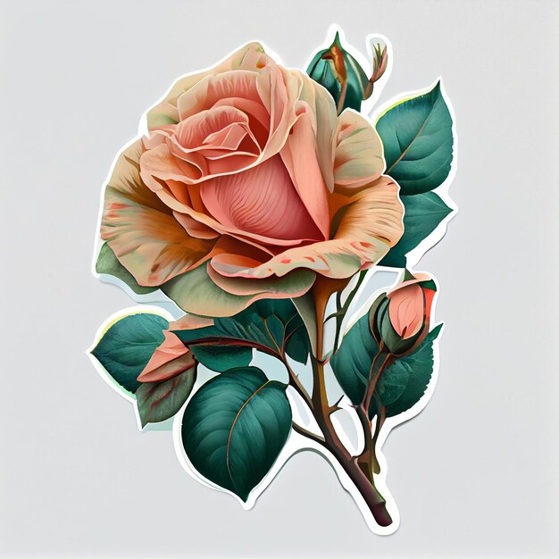 Autocollant fleur rose abstraite Illustration numérique AI