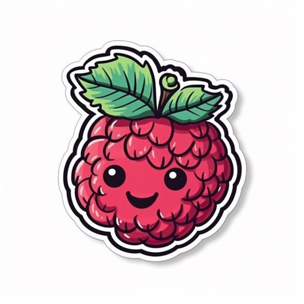 Photo un autocollant d'une framboise avec une feuille sur le dessus