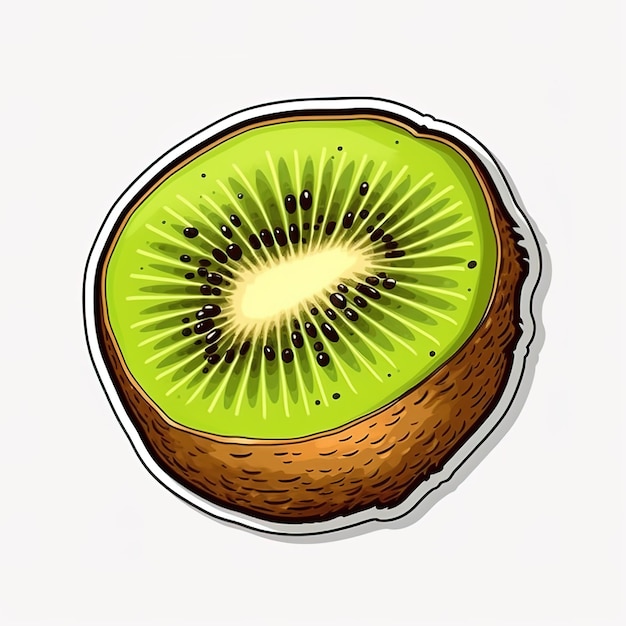 Un autocollant d'un kiwi avec une tache noire dessus.